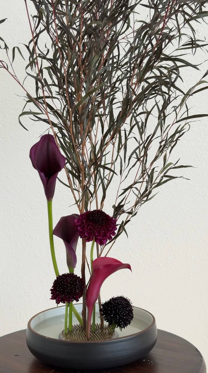Plum-toned ikebana silhouette